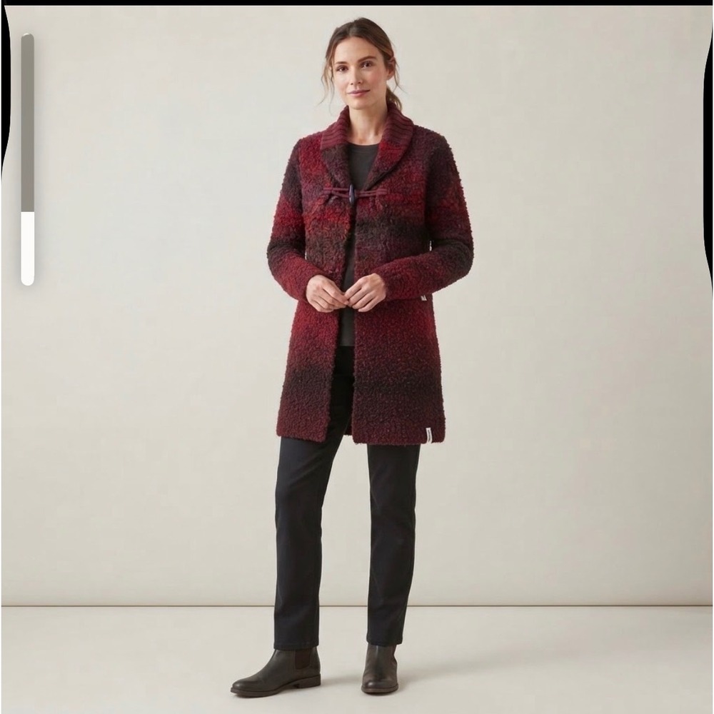 Woolrich Cardigan Sweater Women M Burgundy Wool Blend Shawl Collar Toggle Boucle